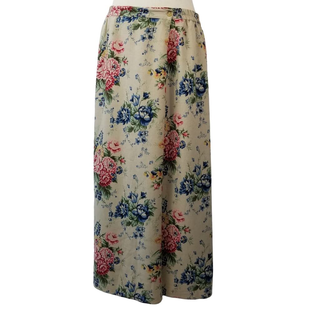 Koret Stephanie Vintage Tan Red Blue Yellow Wrap Style Floral Maxi Skirt Size 14